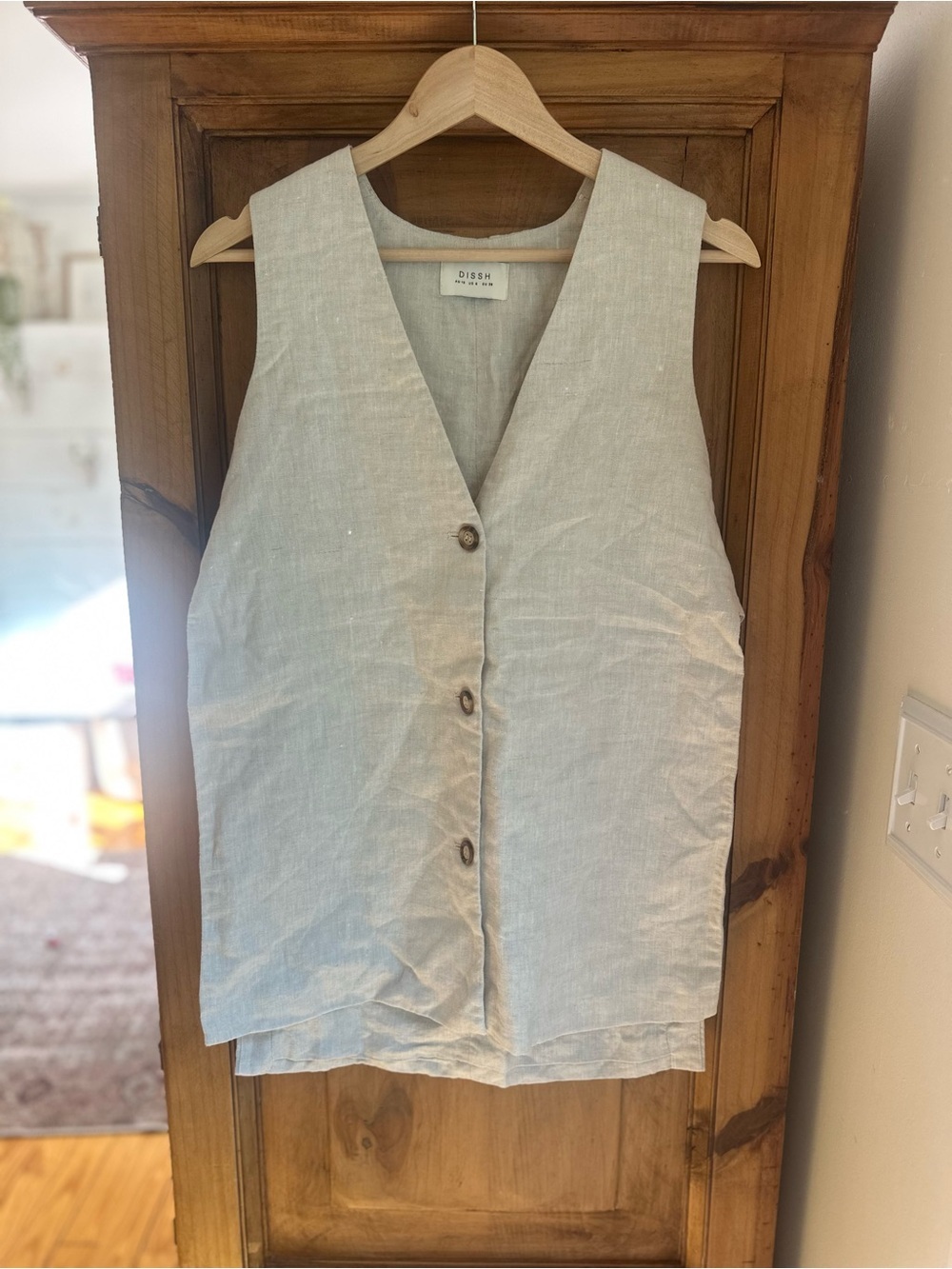 DISSH Natural Beige Linen Sleeveless Vest Top 100% Linen US Size 6
